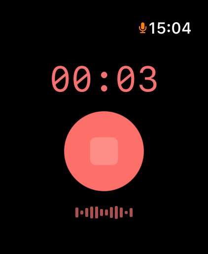 TellDone on Apple Watch showing active voice recording with waveform